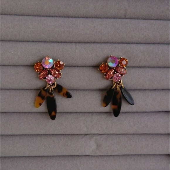 J. Crew Crystal cluster and Tortoise Drops earrings - Picture 2 of 5